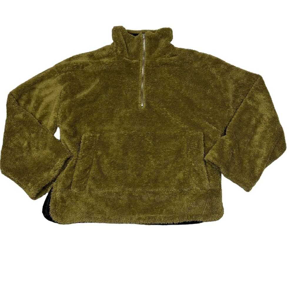 UMGEE Size M Womens Olive Green 1/2 Zip Teddy Sherpa Pullover Jacket